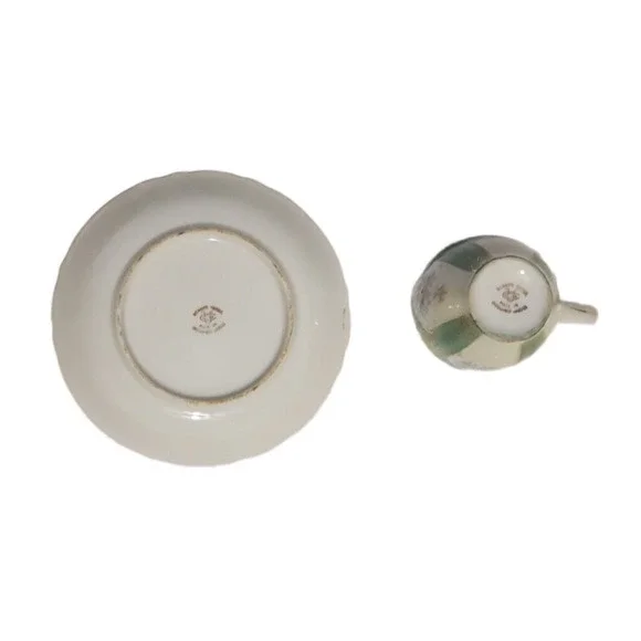 Vintage Ucagco Demitasse Cup & Saucer Set Pink Flower Gold Green Occupied Japan - Picture 4 of 5